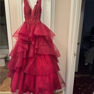 Elegant Red Layered Gown